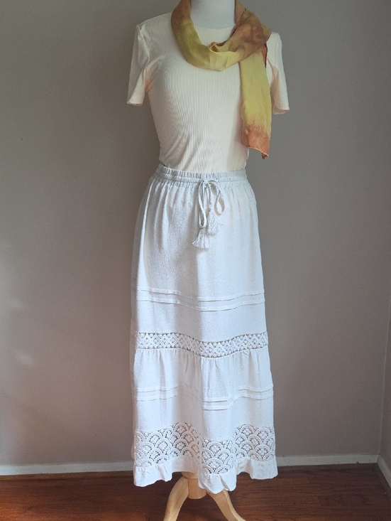 Palm Rio Dresses & Skirts - White Lace-Trim Linen Maxi Skirt